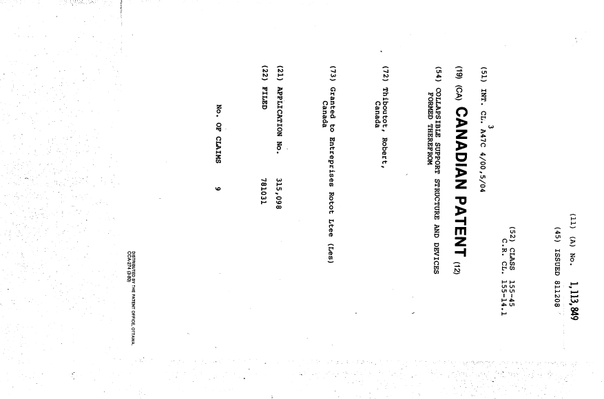 Document de brevet canadien 1113849. Page couverture 19940329. Image 1 de 1