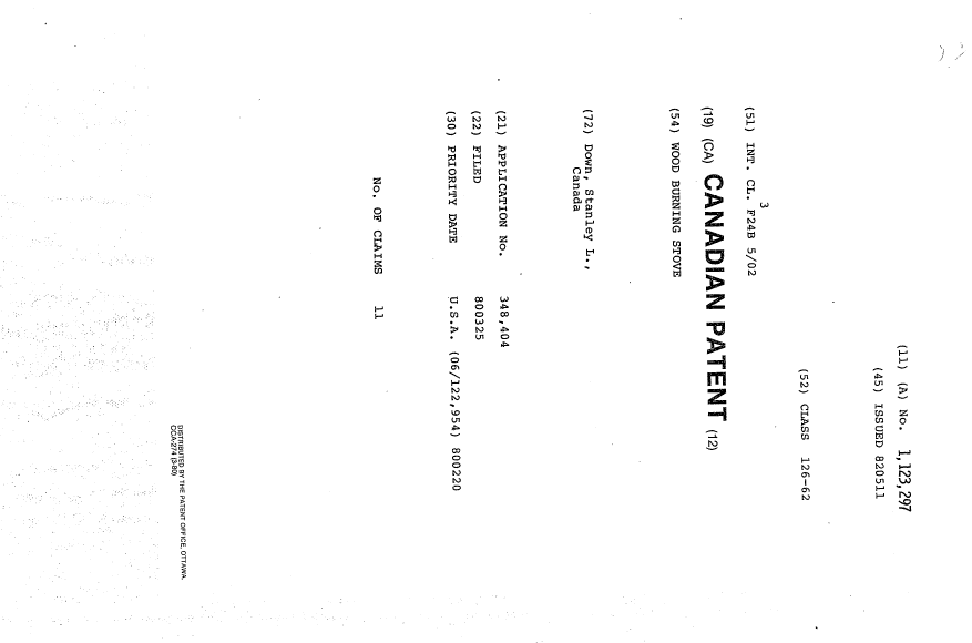 Canadian Patent Document 1123297. Cover Page 19940216. Image 1 of 1