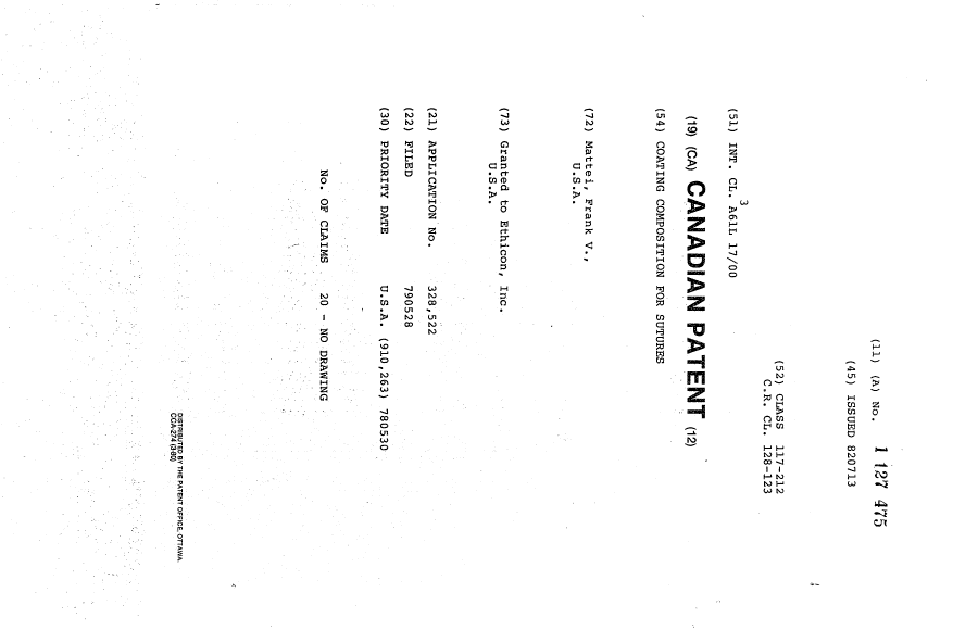 Document de brevet canadien 1127475. Page couverture 19940217. Image 1 de 1