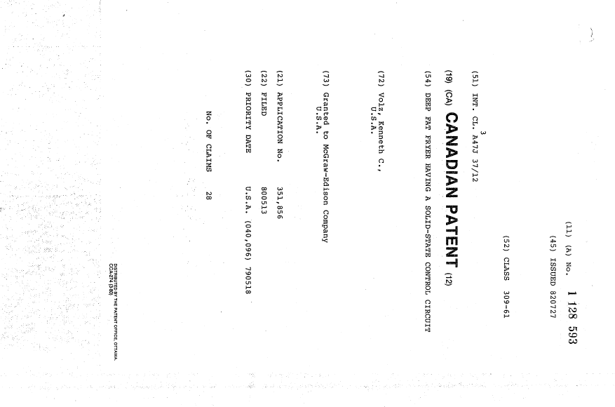 Canadian Patent Document 1128593. Cover Page 19940222. Image 1 of 1