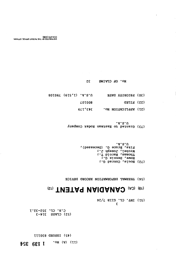 Document de brevet canadien 1139354. Page couverture 19940105. Image 1 de 1