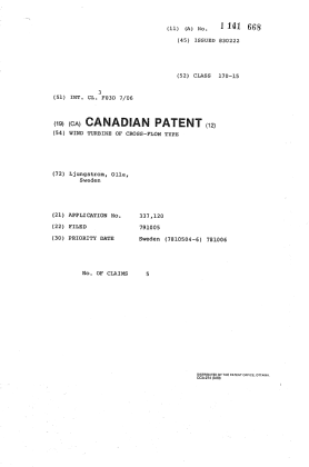 Canadian Patent Document 1141668. Cover Page 19940104. Image 1 of 1