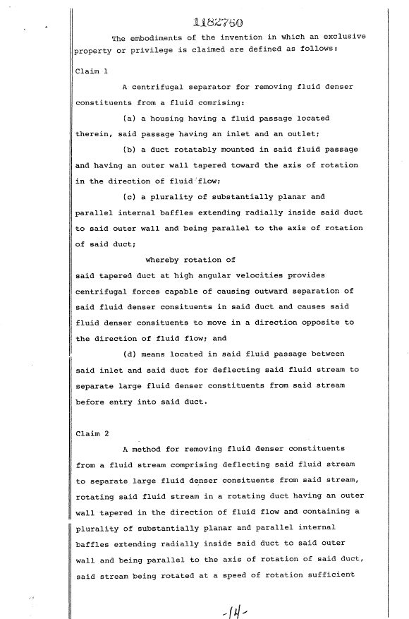 Document de brevet canadien 1182760. Revendications 19931027. Image 1 de 3