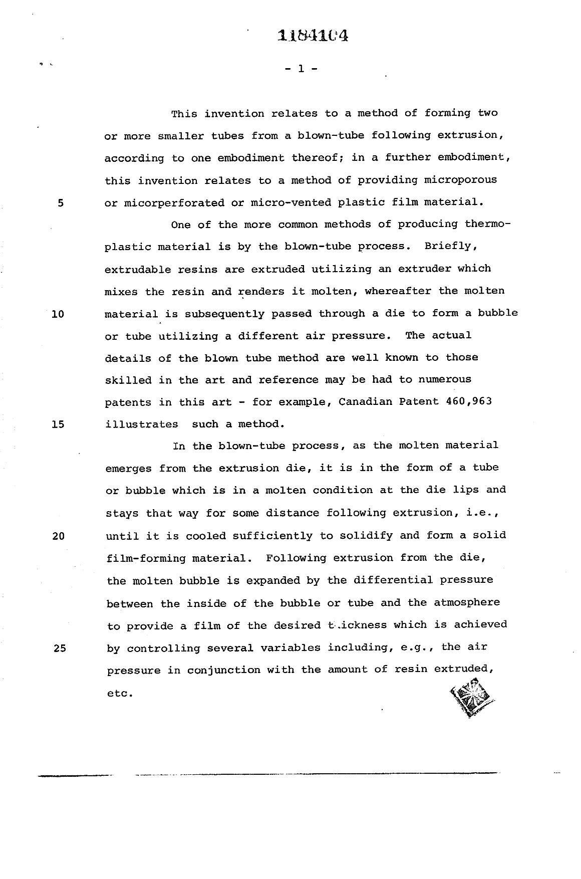 Document de brevet canadien 1184104. Description 19930608. Image 1 de 13