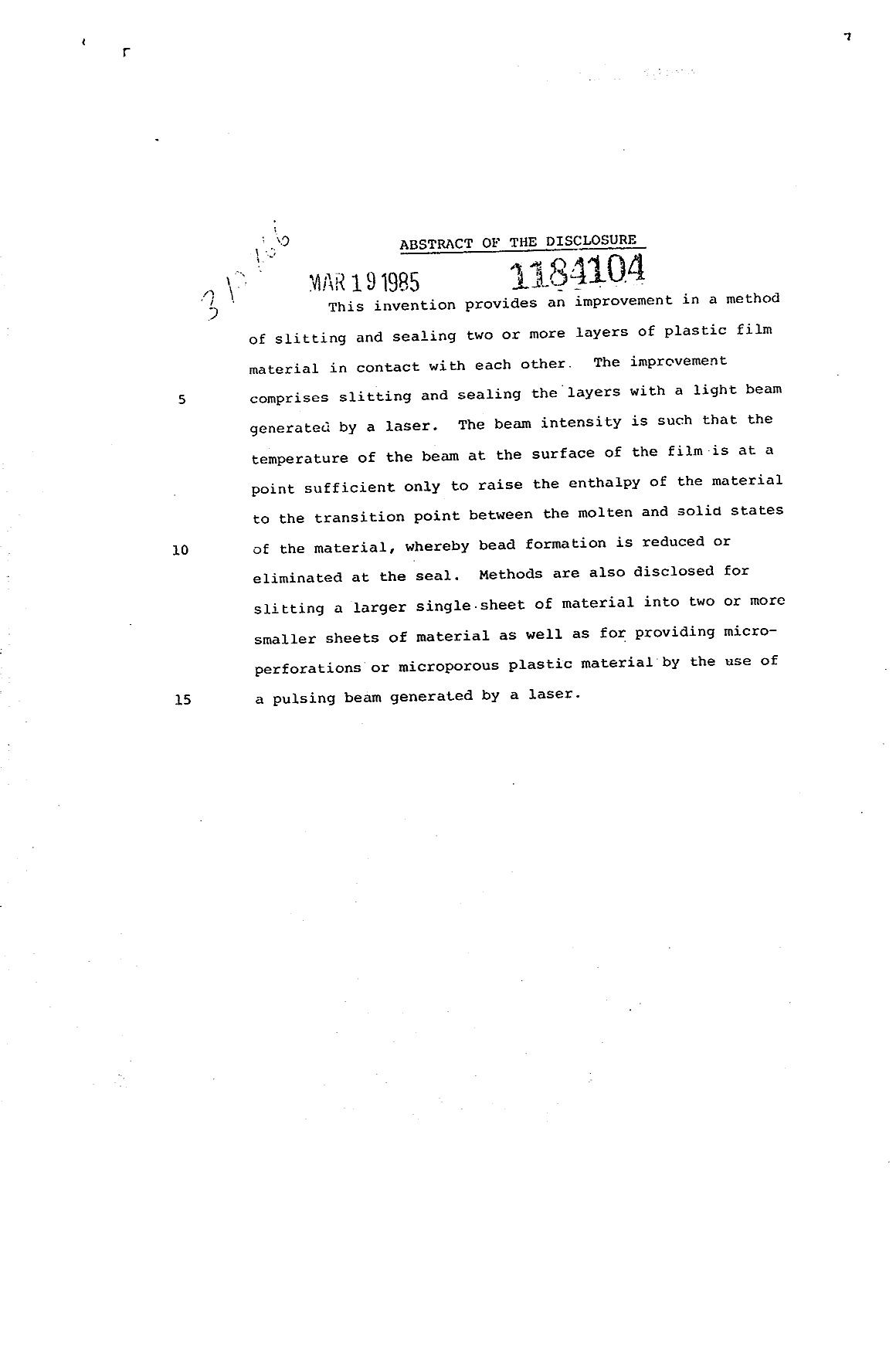 Document de brevet canadien 1184104. Abrégé 19930608. Image 1 de 1