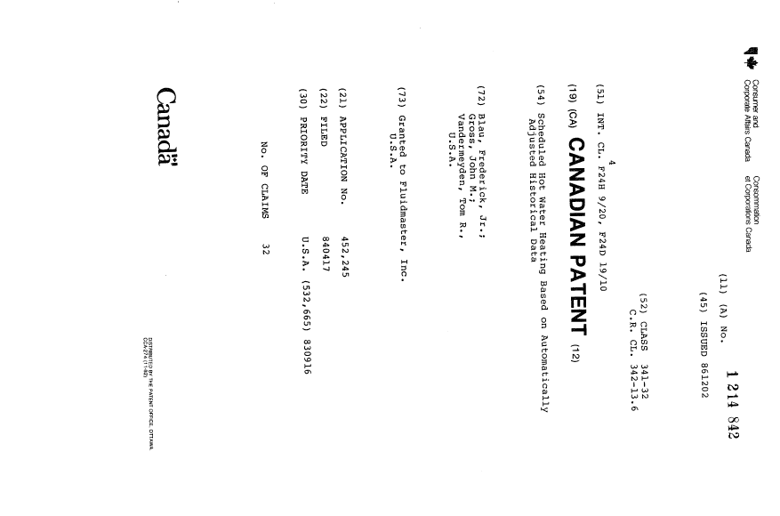 Document de brevet canadien 1214842. Page couverture 19930723. Image 1 de 1