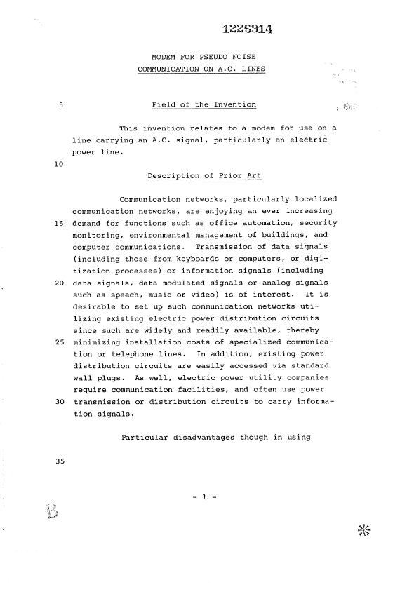 Canadian Patent Document 1226914. Description 19930727. Image 1 of 25