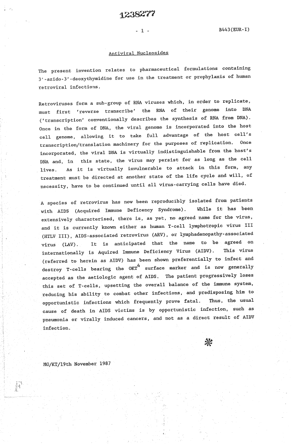 Document de brevet canadien 1238277. Description 19930810. Image 1 de 18