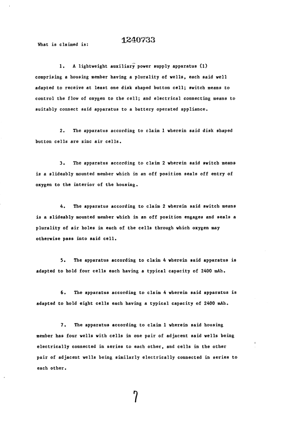 Document de brevet canadien 1240733. Revendications 19930818. Image 1 de 2