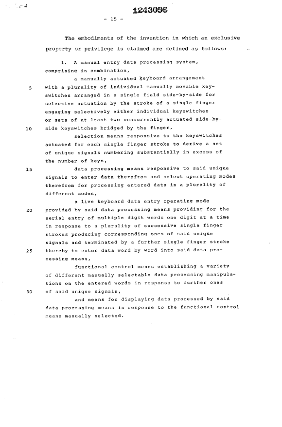 Document de brevet canadien 1243096. Revendications 19931001. Image 1 de 2