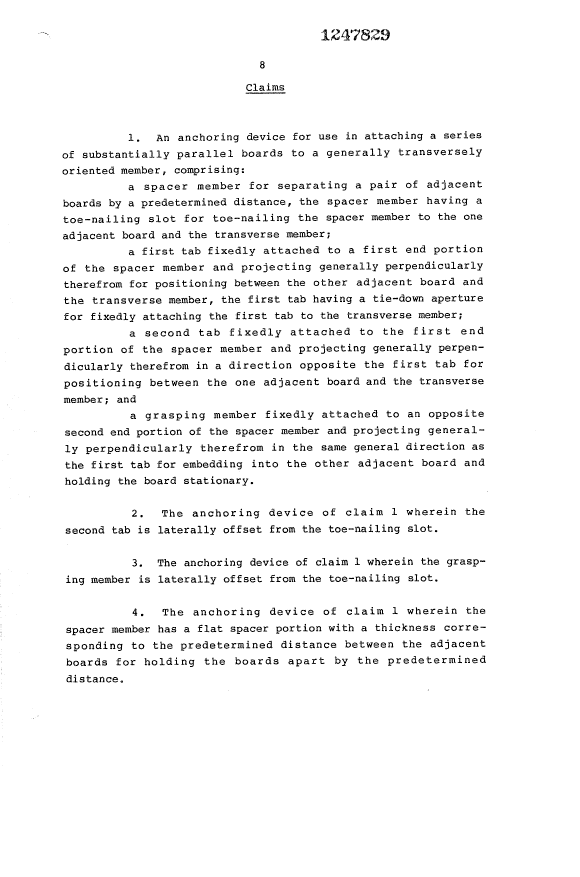 Document de brevet canadien 1247829. Revendications 19930825. Image 1 de 6