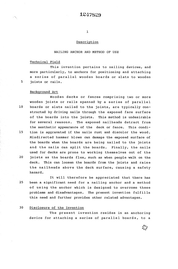Document de brevet canadien 1247829. Description 19930825. Image 1 de 7