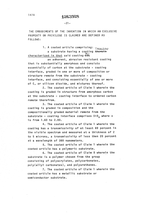 Document de brevet canadien 1263928. Revendications 19930915. Image 1 de 3