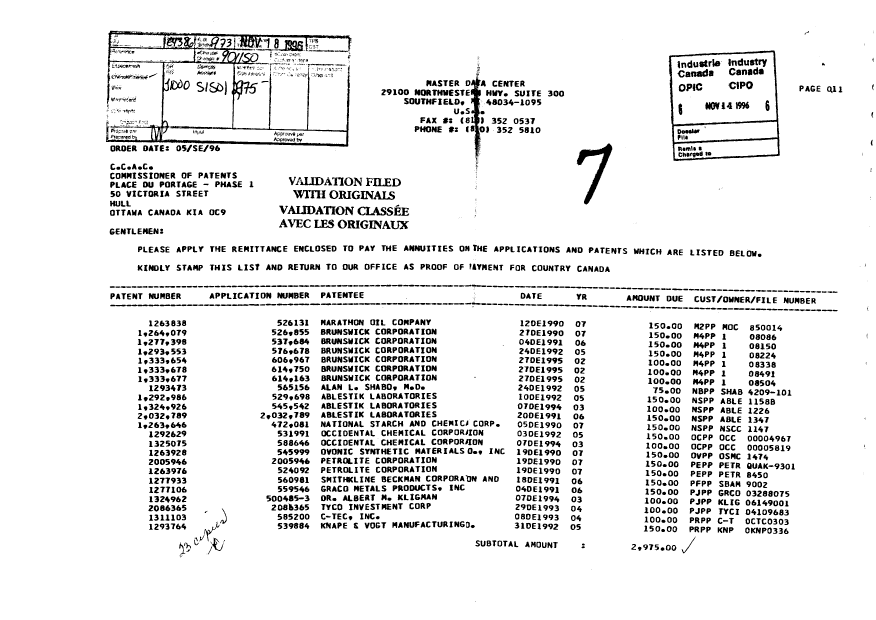 Document de brevet canadien 1263928. Taxes 19961114. Image 1 de 1