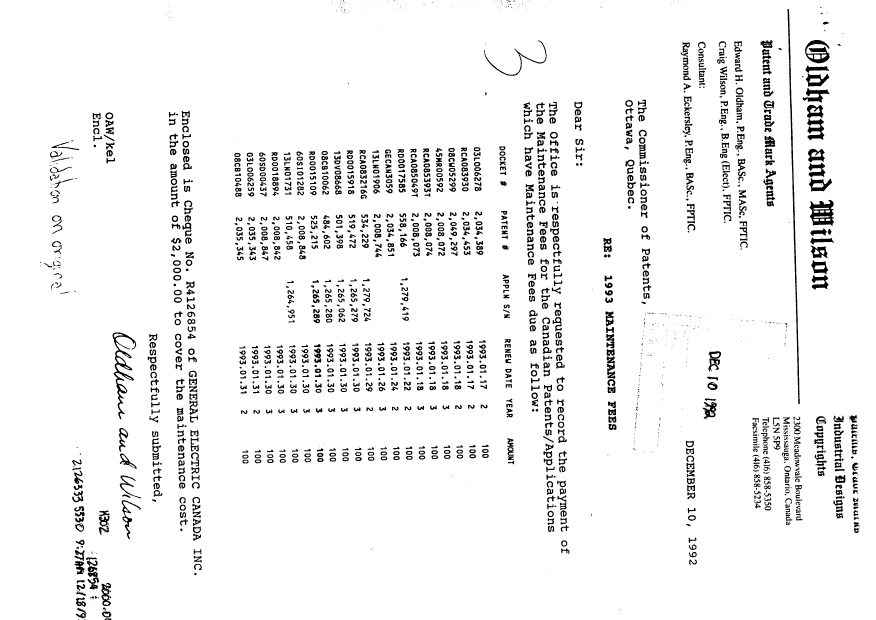 Document de brevet canadien 1265289. Taxes 19921210. Image 1 de 1