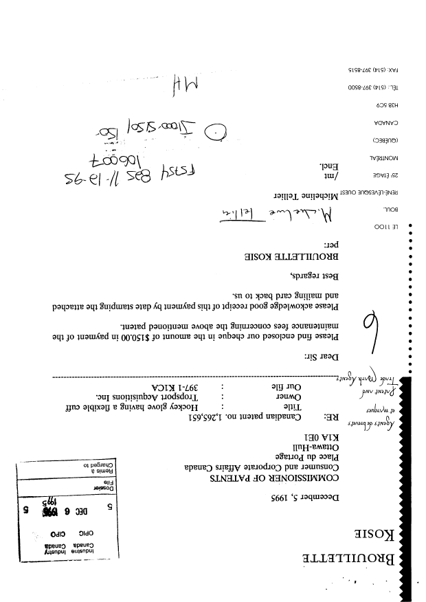 Canadian Patent Document 1265651. Fees 19941206. Image 1 of 1