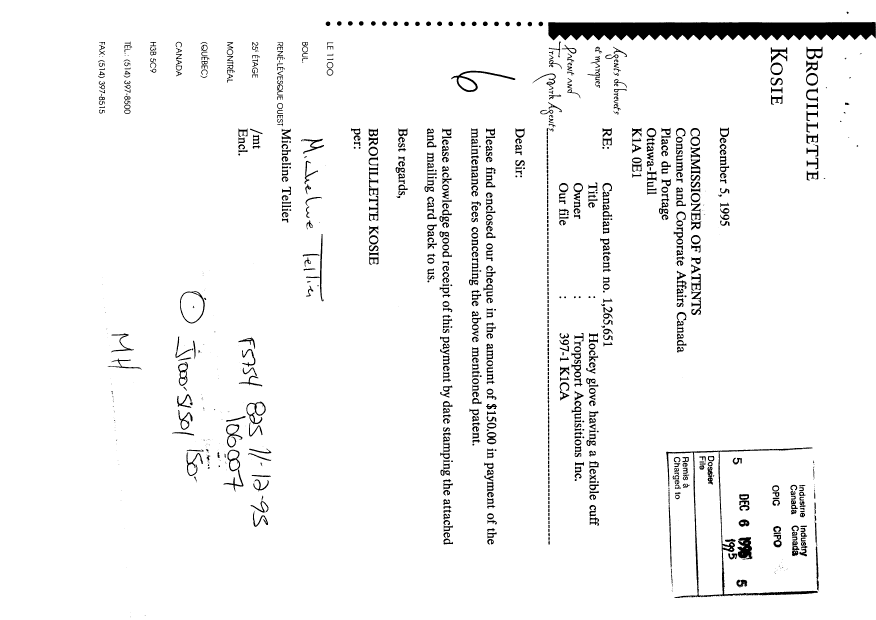 Document de brevet canadien 1265651. Taxes 19941206. Image 1 de 1