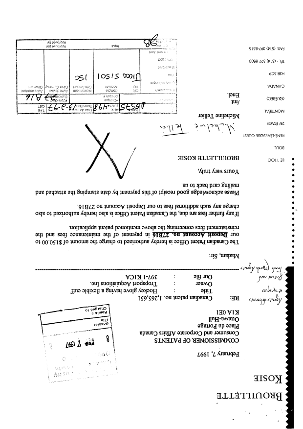 Document de brevet canadien 1265651. Taxes 19961207. Image 1 de 1