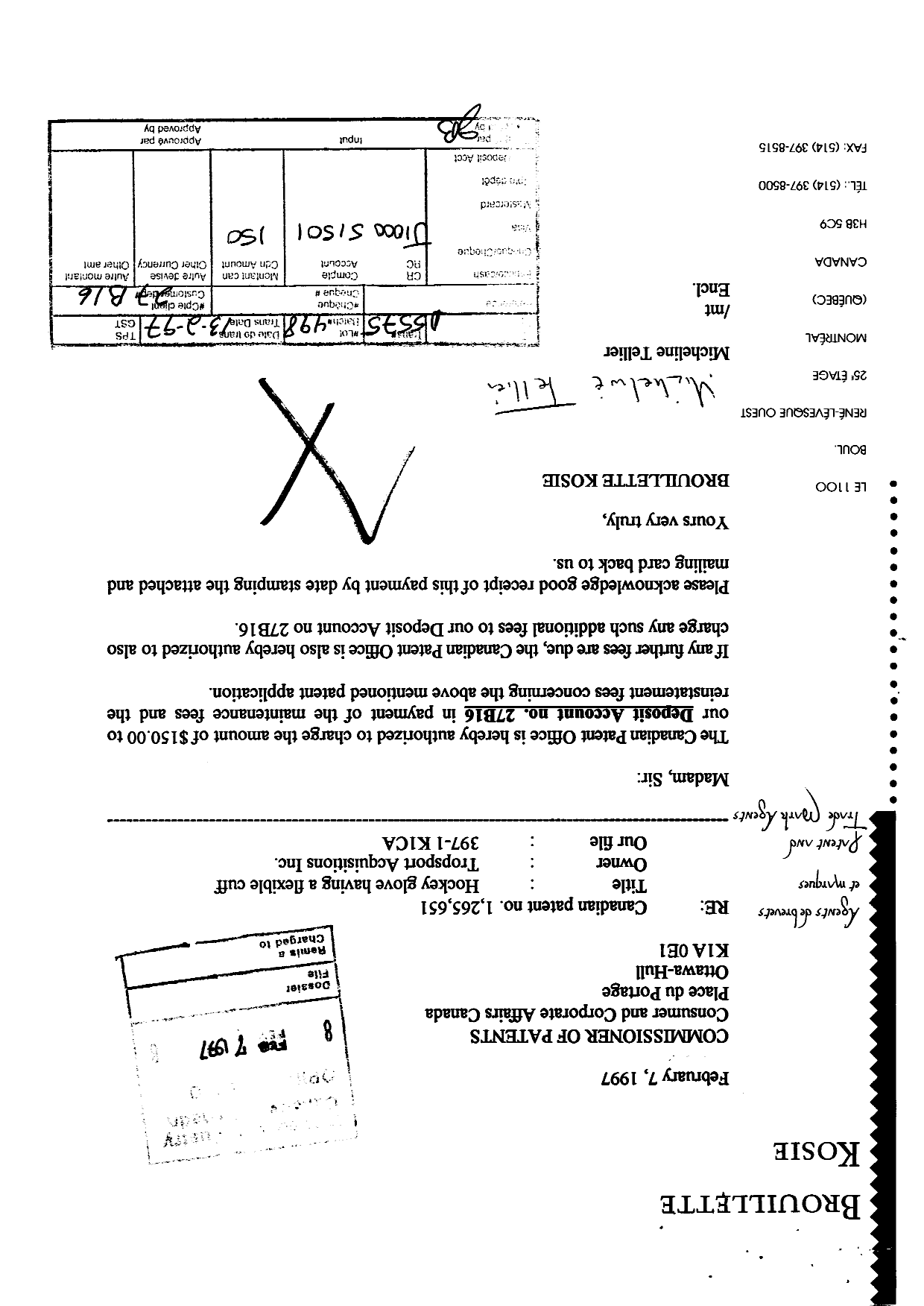 Canadian Patent Document 1265651. Fees 19961207. Image 1 of 1