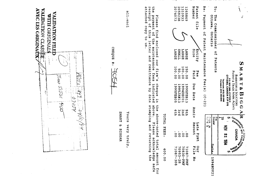 Document de brevet canadien 1265869. Taxes 19941121. Image 1 de 1