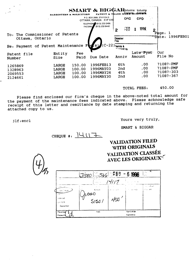 Canadian Patent Document 1265869. Fees 19960201. Image 1 of 1