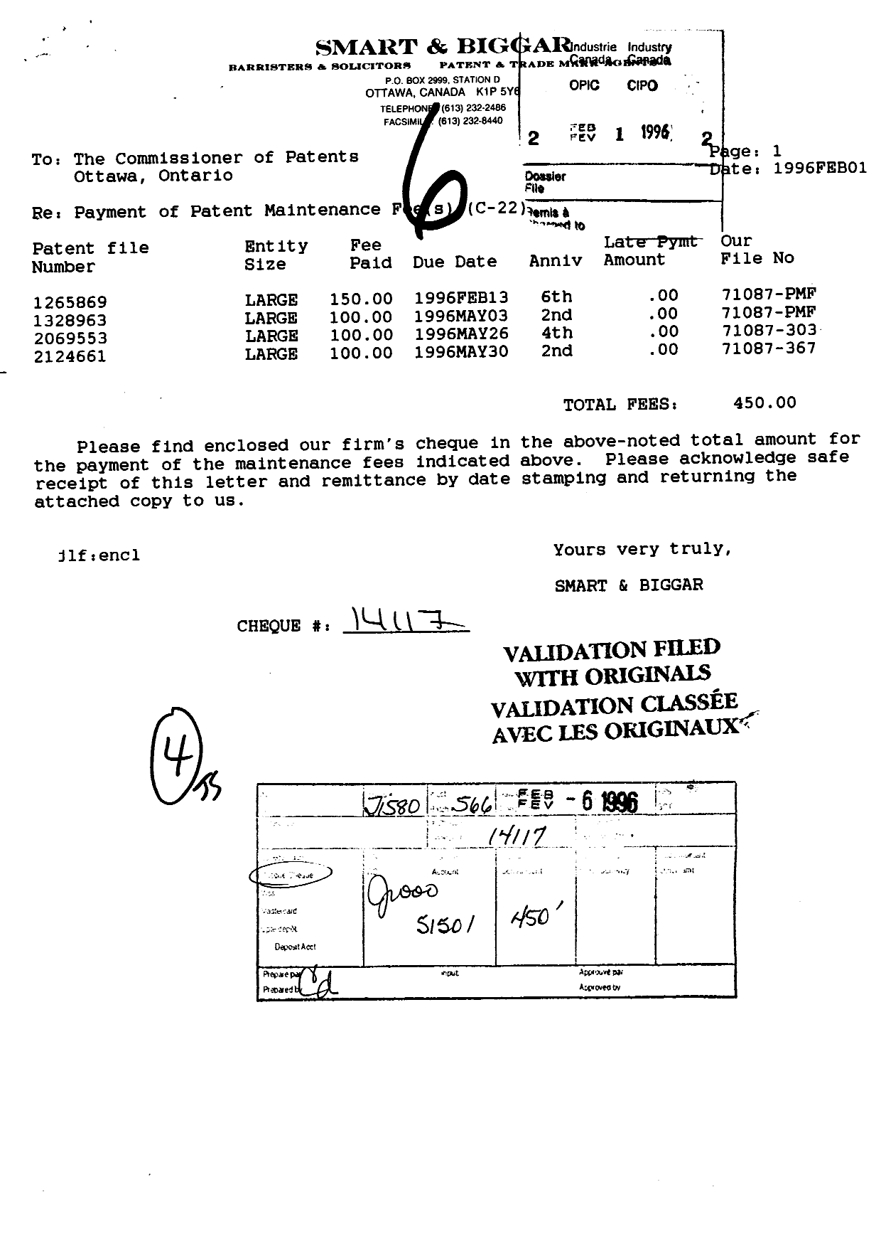 Document de brevet canadien 1265869. Taxes 19960201. Image 1 de 1