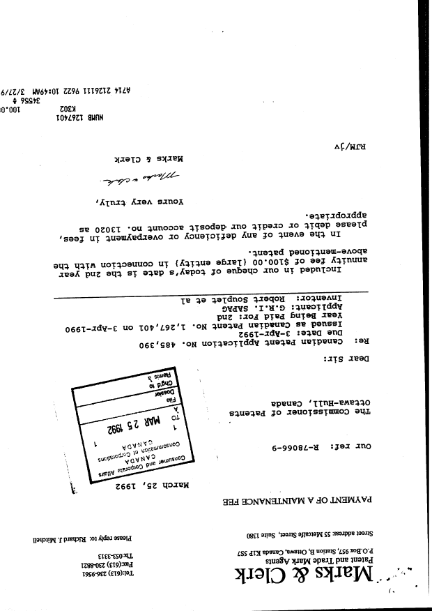 Canadian Patent Document 1267401. Fees 19920325. Image 1 of 1