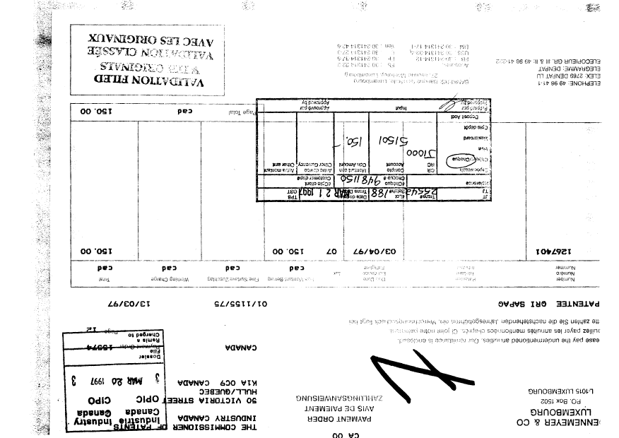 Document de brevet canadien 1267401. Taxes 19970320. Image 1 de 1