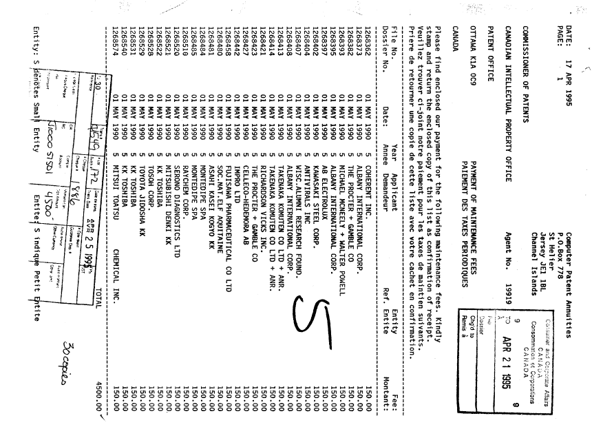 Document de brevet canadien 1268421. Taxes 19950421. Image 1 de 1