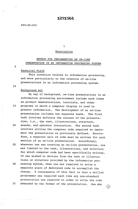 Document de brevet canadien 1271564. Description 19931007. Image 1 de 14