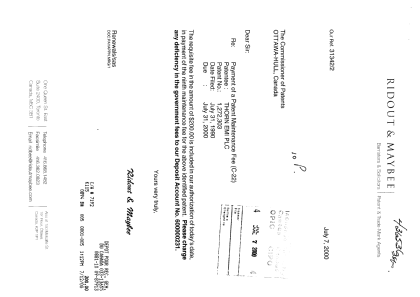Canadian Patent Document 1272303. Fees 20000707. Image 1 of 1
