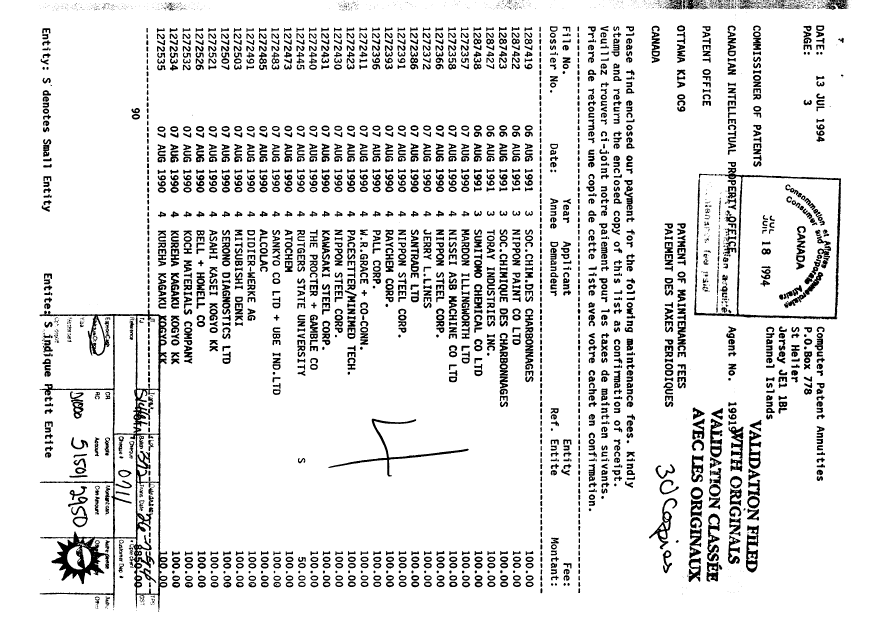 Document de brevet canadien 1272423. Taxes 19940718. Image 1 de 1