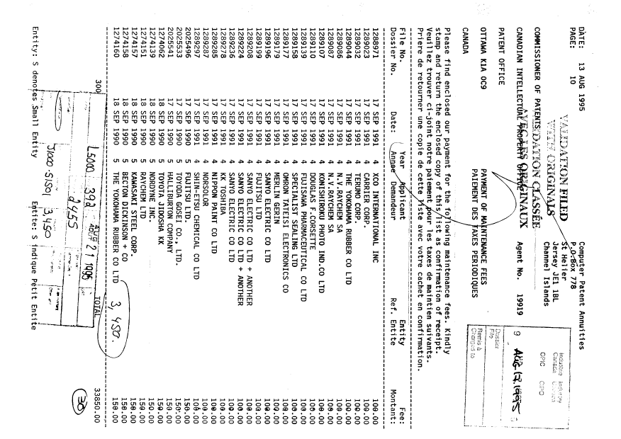 Document de brevet canadien 1274158. Taxes 19950817. Image 1 de 1