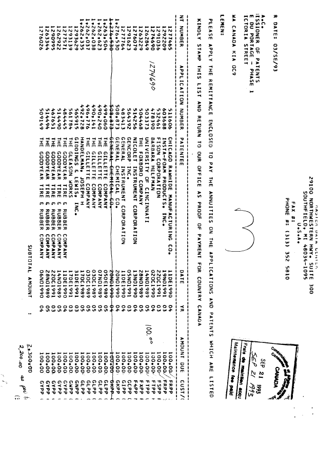 Canadian Patent Document 1274690. Fees 19930921. Image 1 of 1