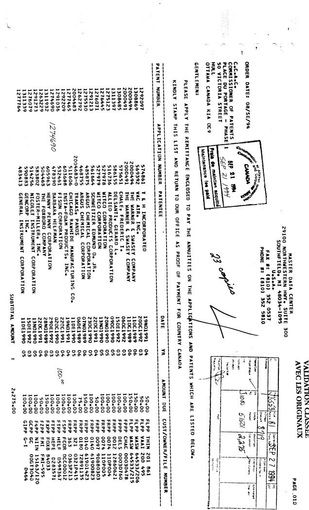 Document de brevet canadien 1274690. Taxes 19940921. Image 1 de 1