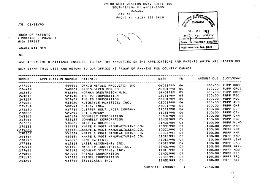 Document de brevet canadien 1275682. Taxes 19930921. Image 1 de 1