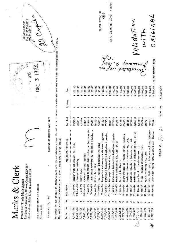 Document de brevet canadien 1277033. Taxes 19931203. Image 1 de 1