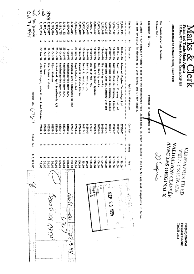 Document de brevet canadien 1277033. Taxes 19940923. Image 1 de 1