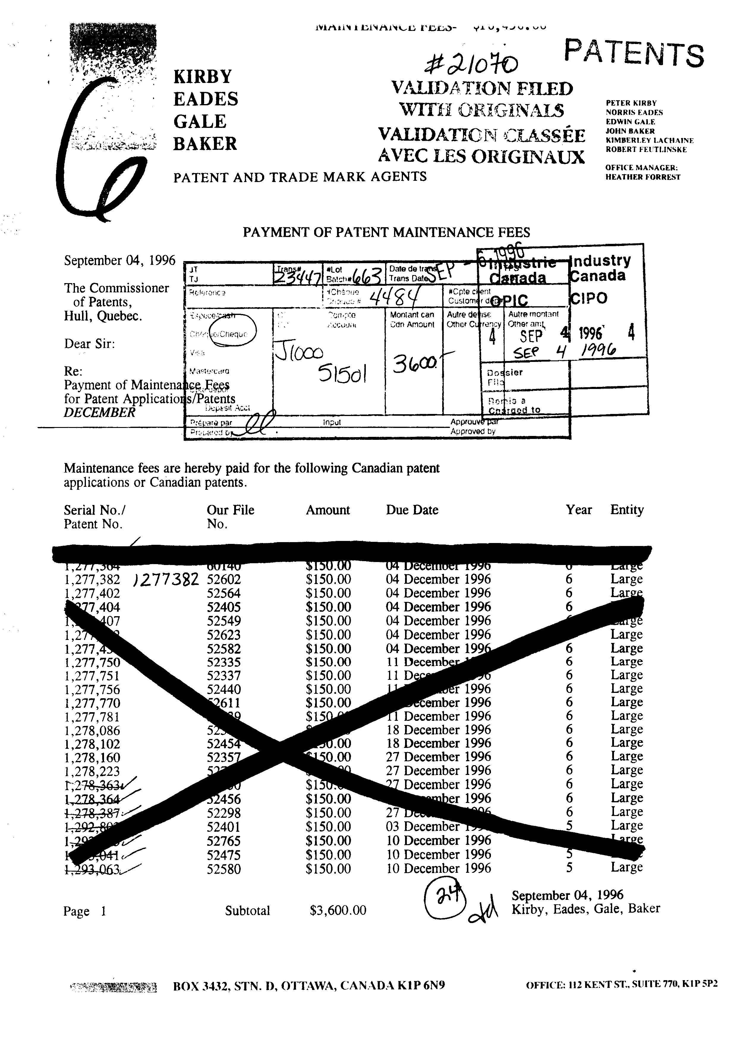 Canadian Patent Document 1277382. Fees 19960904. Image 1 of 1