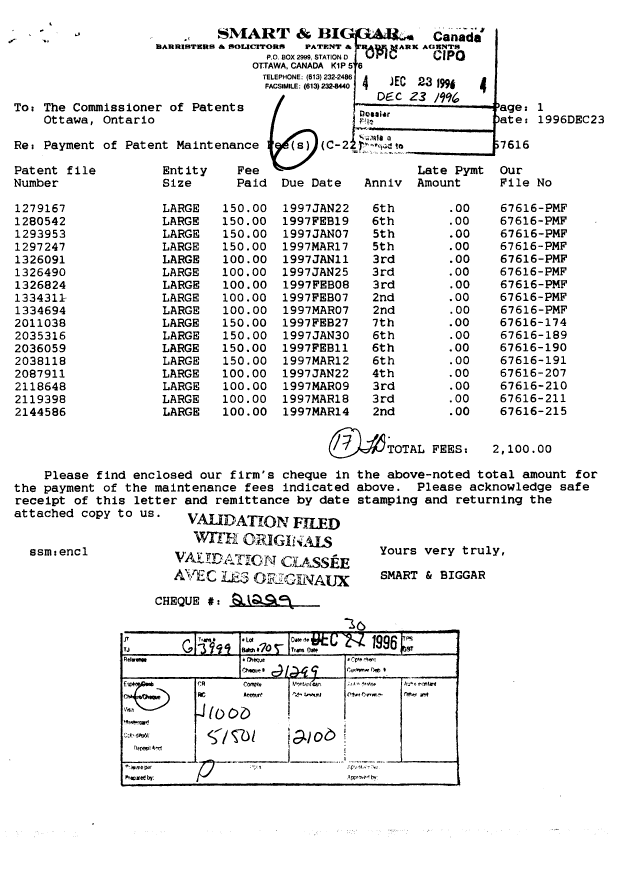 Document de brevet canadien 1279167. Taxes 19961223. Image 1 de 1