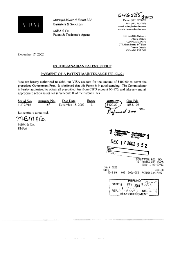 Document de brevet canadien 1279167. Poursuite-Amendment 20021217. Image 1 de 1