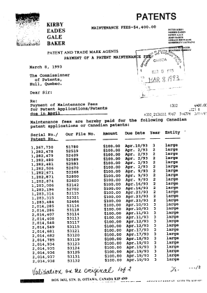 Document de brevet canadien 1282479. Taxes 19930308. Image 1 de 1