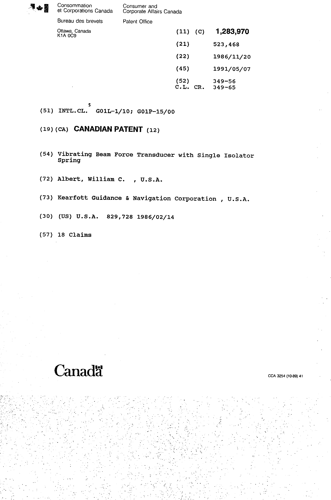 Document de brevet canadien 1283970. Page couverture 19931020. Image 1 de 1