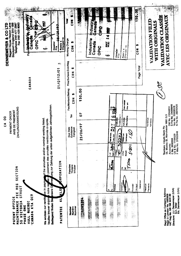 Document de brevet canadien 1285204. Taxes 19970514. Image 1 de 1