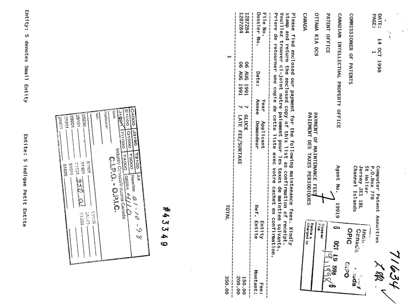 Document de brevet canadien 1287284. Taxes 19981019. Image 1 de 1