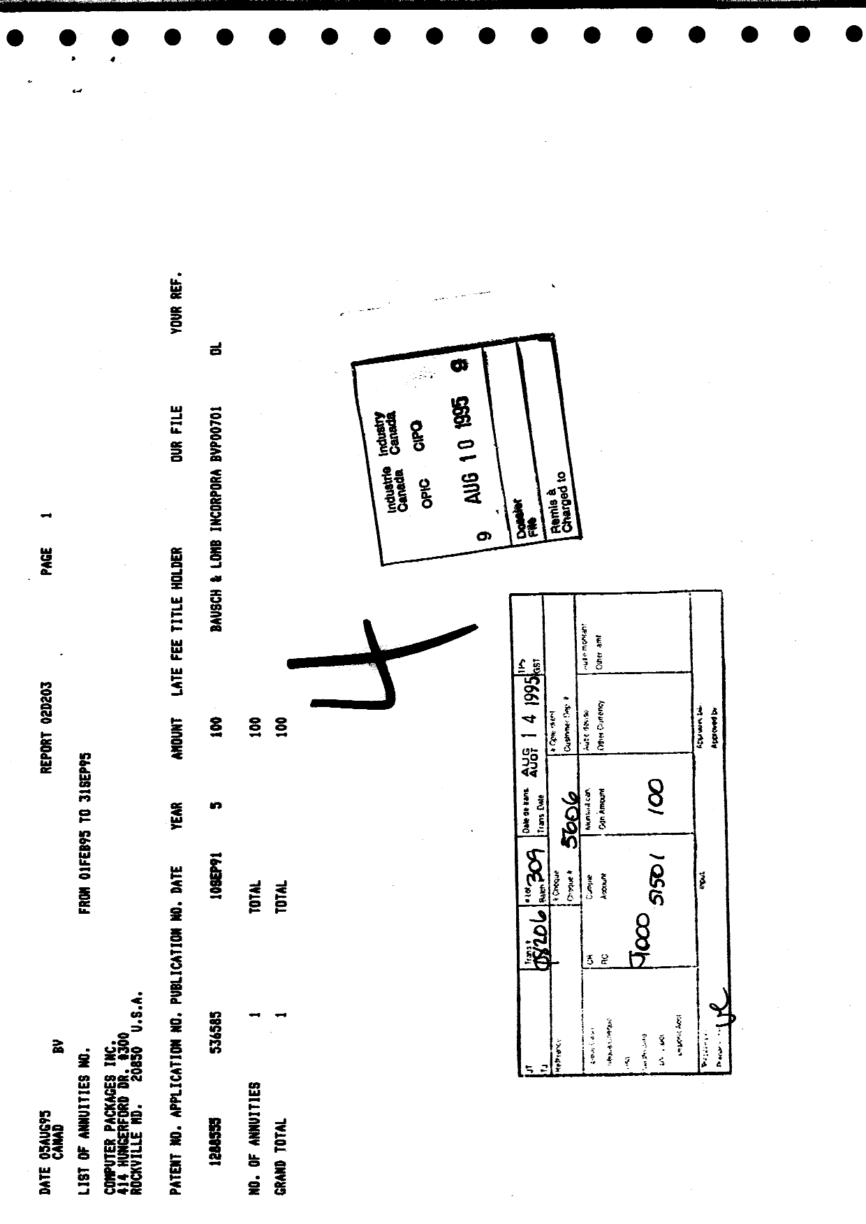 Document de brevet canadien 1288555. Taxes 19950810. Image 1 de 1