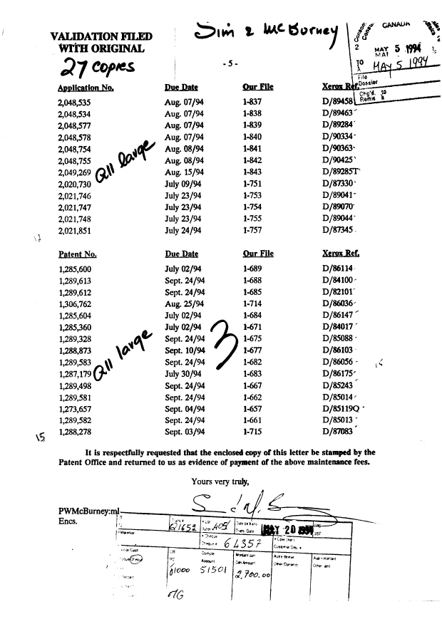 Document de brevet canadien 1288873. Taxes 19940505. Image 1 de 1