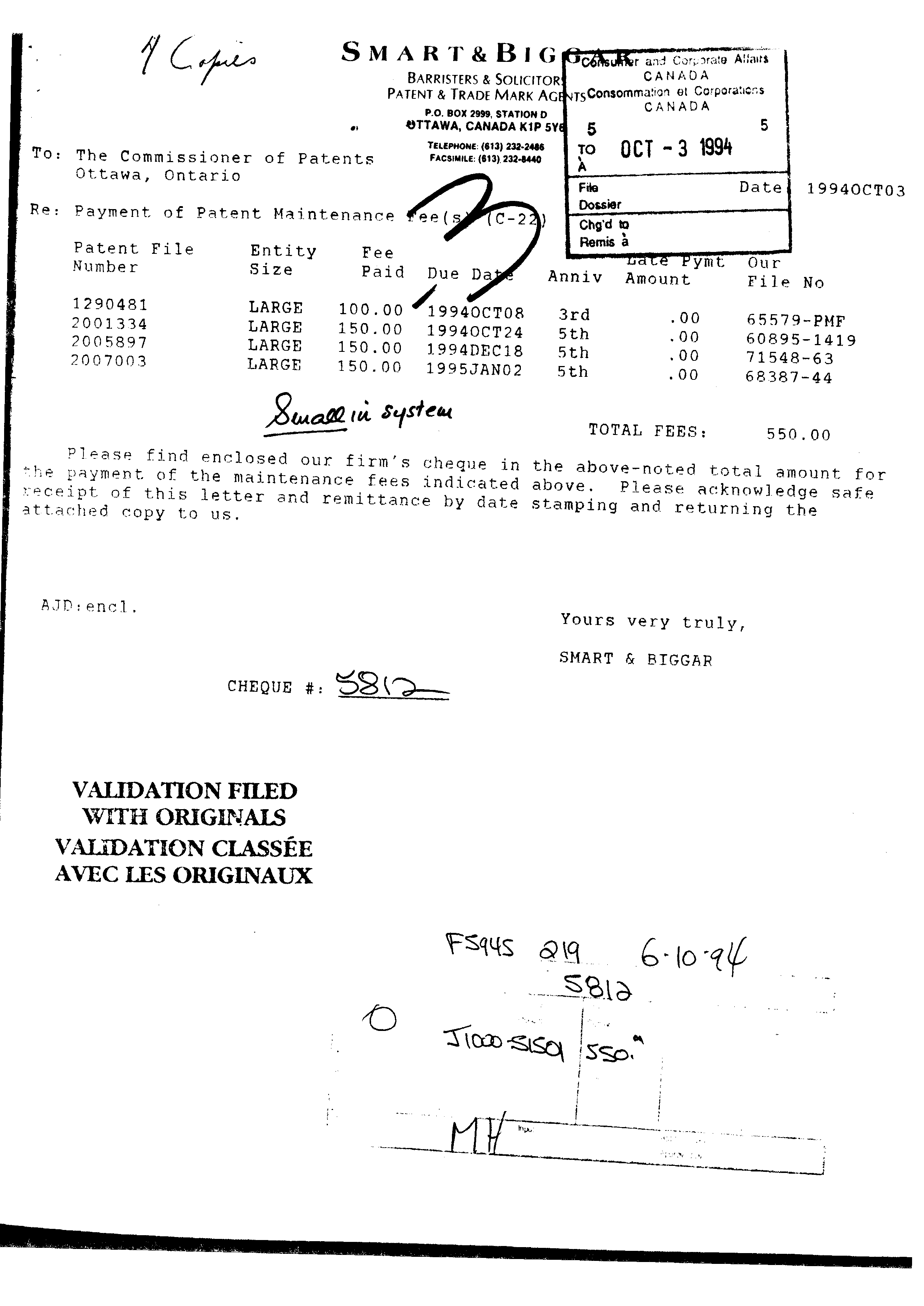 Canadian Patent Document 1290481. Fees 19941003. Image 1 of 1