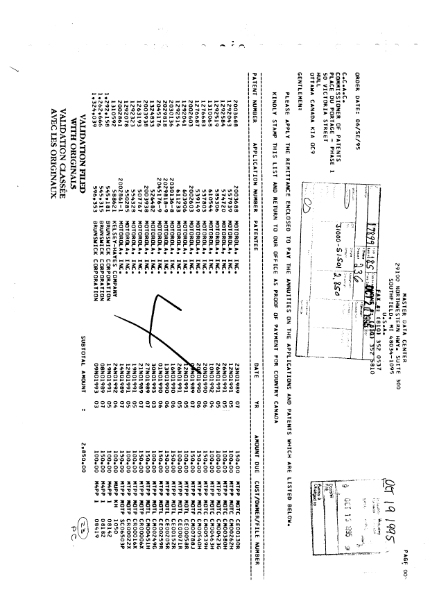 Document de brevet canadien 1292041. Taxes 19951019. Image 1 de 1
