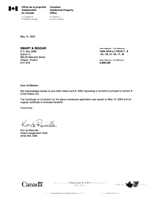 Document de brevet canadien 1292406. Poursuite-Amendment 20020510. Image 1 de 2